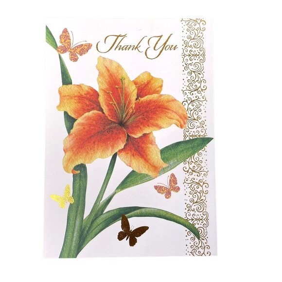 Lilly Thank You Card Gold Foil Outline u Envelope Included A7 Greeting Cards - Picture 1 of 4